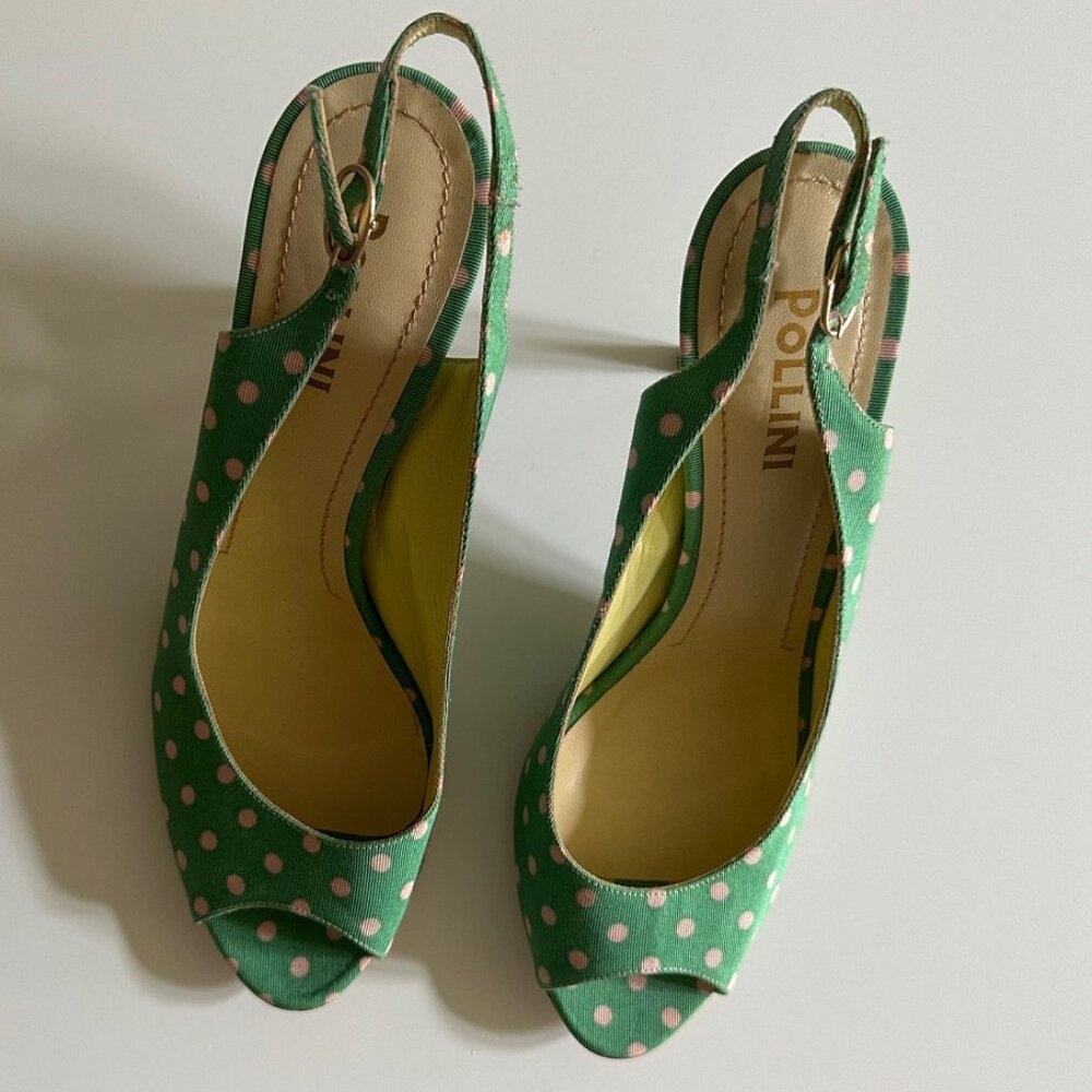 POLLINI polka dot open toe, kitten heels 4"  size: 41,  like new